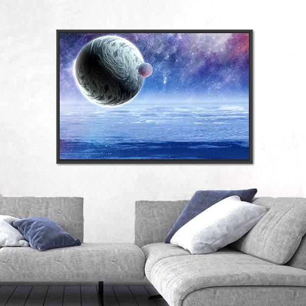 Space Planets And Starry Sky Canvas Wall Art-3 Horizontal-Gallery Wrap-25" x 16"-Tiaracle