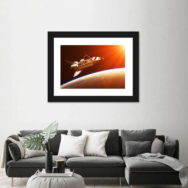 Space Shuttle In Rising Sun Canvas Wall Art-1 Piece-Framed Print-20" x 16"-Tiaracle
