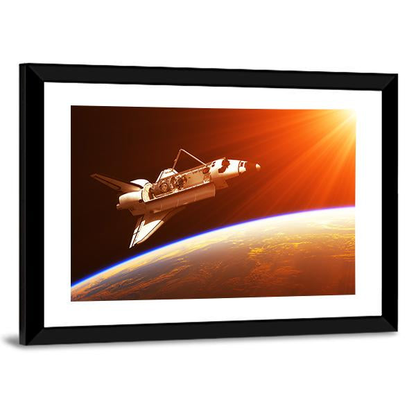 Space Shuttle In Rising Sun Canvas Wall Art-5 Horizontal-Gallery Wrap-22" x 12"-Tiaracle