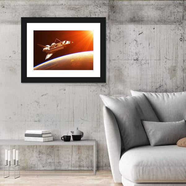 Space Shuttle In Rising Sun Canvas Wall Art-5 Horizontal-Gallery Wrap-22" x 12"-Tiaracle