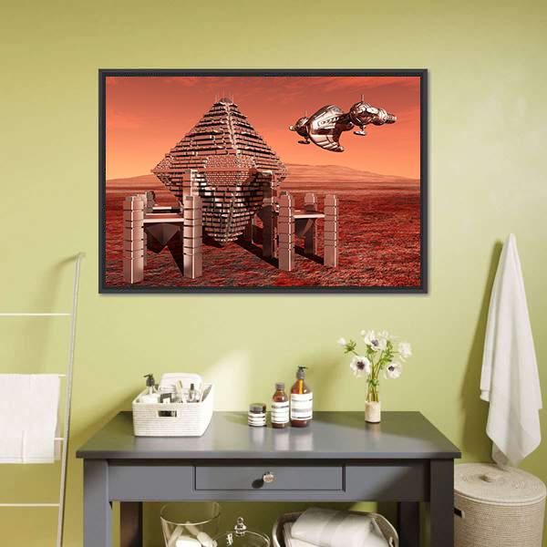 Space Station In Mars Canvas Wall Art-5 Horizontal-Gallery Wrap-22" x 12"-Tiaracle