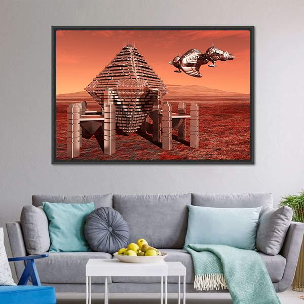 Space Station In Mars Canvas Wall Art-5 Horizontal-Gallery Wrap-22" x 12"-Tiaracle