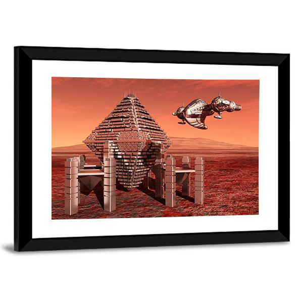 Space Station In Mars Canvas Wall Art-5 Horizontal-Gallery Wrap-22" x 12"-Tiaracle
