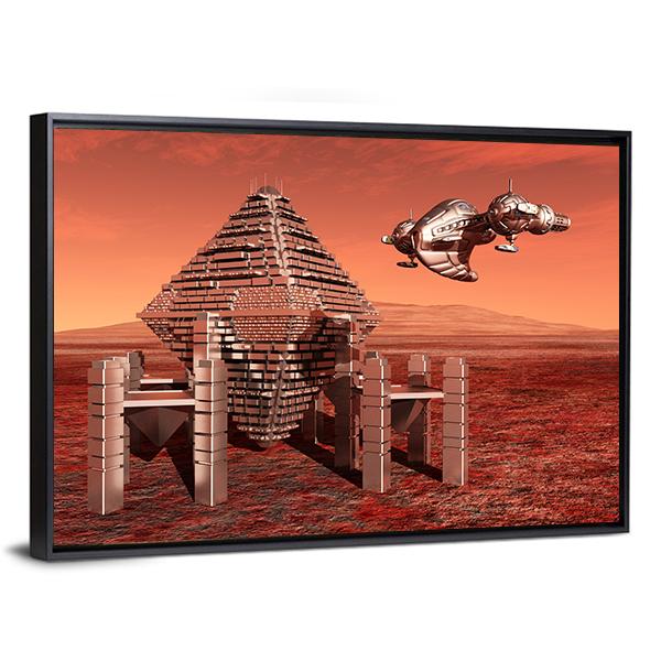 Space Station In Mars Canvas Wall Art-5 Horizontal-Gallery Wrap-22" x 12"-Tiaracle
