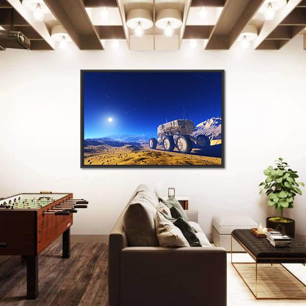 Space Transport Moves Along Mountain Canvas Wall Art-1 Piece-Floating Frame-24" x 16"-Tiaracle