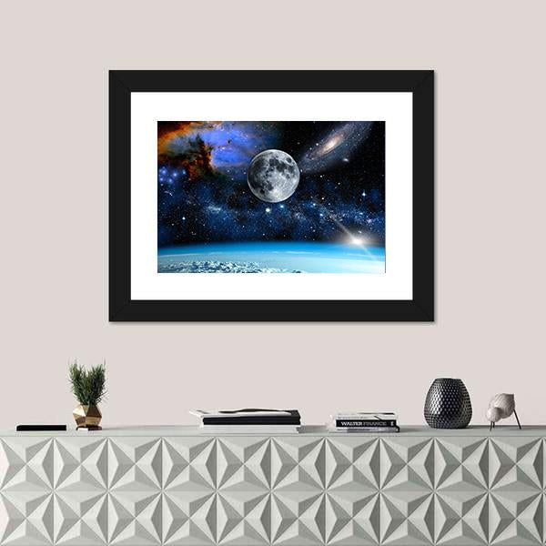Space View From Earth Space Canvas Wall Art-1 Piece-Framed Print-20&quot; x 16&quot;-Tiaracle