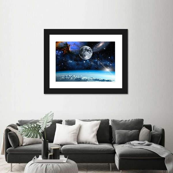 Space View From Earth Space Canvas Wall Art-3 Horizontal-Gallery Wrap-25" x 16"-Tiaracle