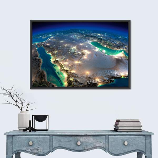 Space View Of Saudi Arabia Canvas Wall Art-1 Piece-Floating Frame-24" x 16"-Tiaracle