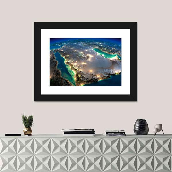 Space View Of Saudi Arabia Canvas Wall Art-1 Piece-Framed Print-20" x 16"-Tiaracle