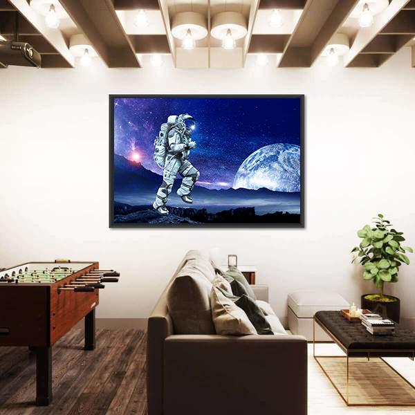Spaceman Running Canvas Wall Art-1 Piece-Floating Frame-24" x 16"-Tiaracle