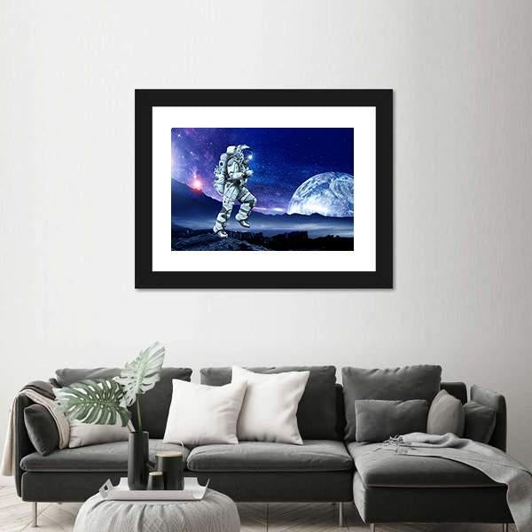 Spaceman Running Canvas Wall Art-1 Piece-Framed Print-20" x 16"-Tiaracle