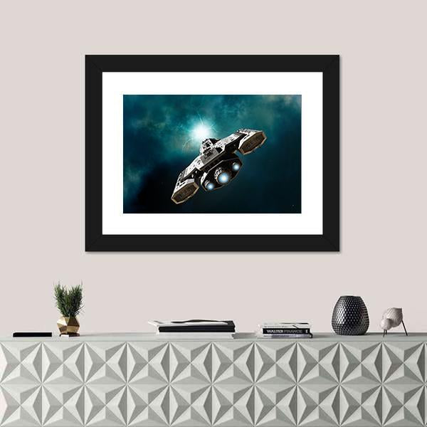 Spaceship About To Enter A Wormhole Canvas Wall Art-1 Piece-Framed Print-20" x 16"-Tiaracle