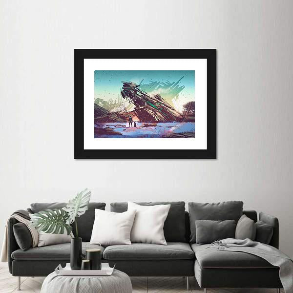 Spaceship Crashed Canvas Wall Art-1 Piece-Framed Print-20" x 16"-Tiaracle