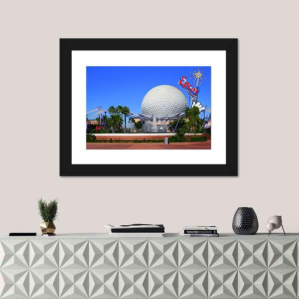 Spaceship Earth With Mickey Mouse Canvas Wall Art-1 Piece-Framed Print-20" x 16"-Tiaracle