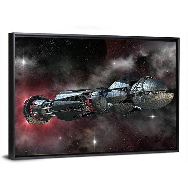 Spaceship In Interstellar Travel On A Galactic Starfield For Alien Canvas Wall Art-5 Horizontal-Gallery Wrap-22" x 12"-Tiaracle