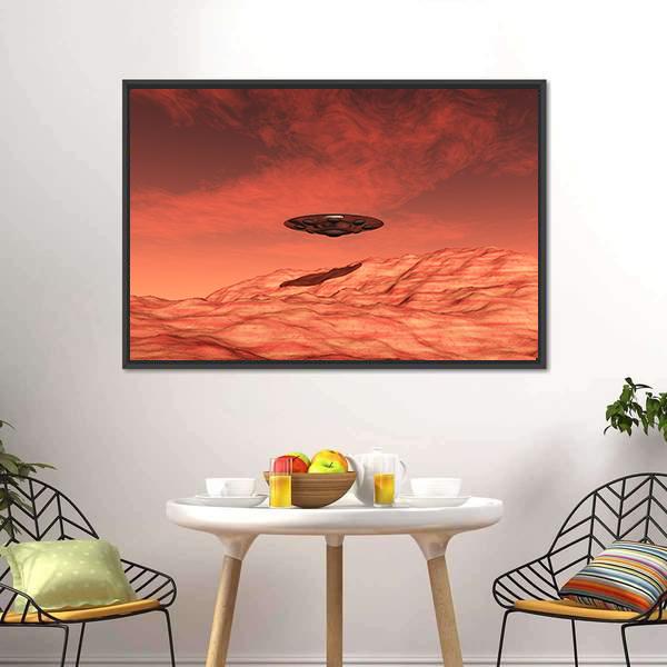 Spaceship On Mars Canvas Wall Art-1 Piece-Floating Frame-24" x 16"-Tiaracle