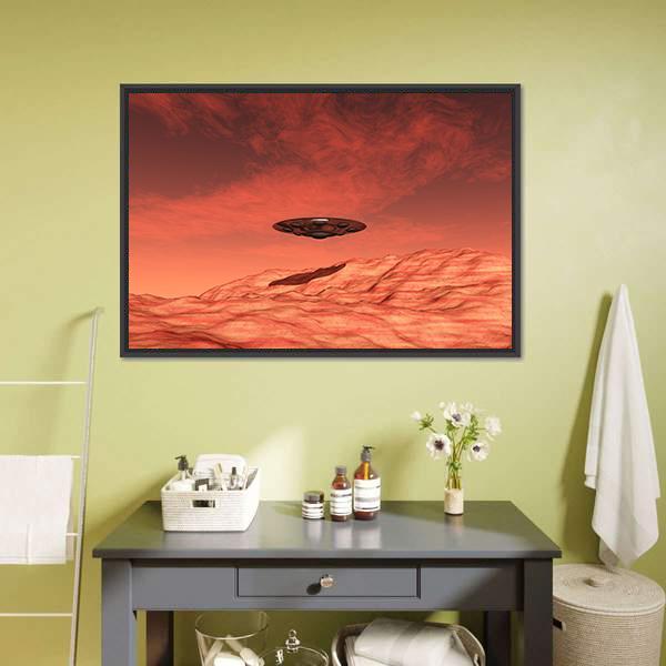 Spaceship On Mars Canvas Wall Art-1 Piece-Floating Frame-24" x 16"-Tiaracle