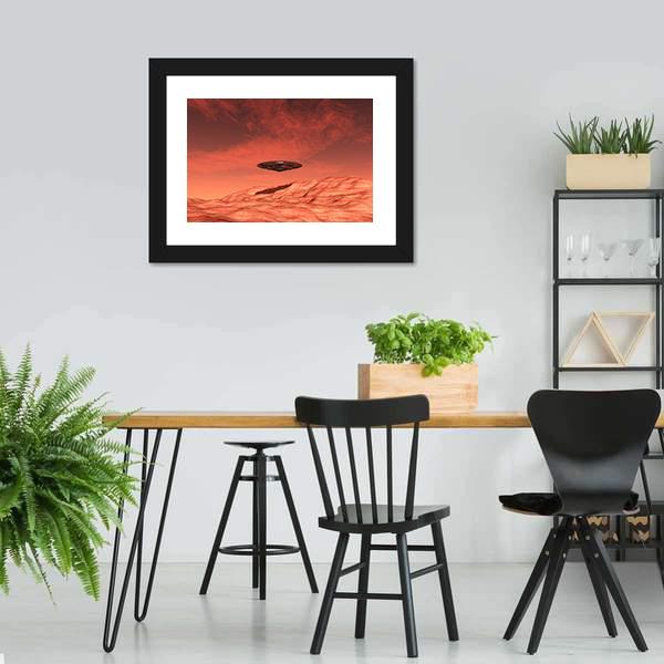 Spaceship On Mars Canvas Wall Art-1 Piece-Framed Print-20" x 16"-Tiaracle
