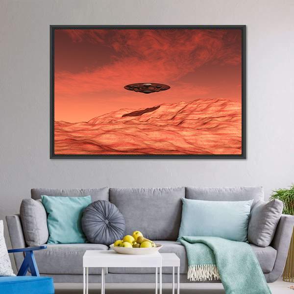Spaceship On Mars Canvas Wall Art-5 Horizontal-Gallery Wrap-22" x 12"-Tiaracle