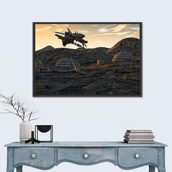 Spaceship On Planet Canvas Wall Art-1 Piece-Floating Frame-24" x 16"-Tiaracle