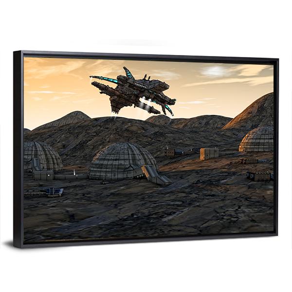 Spaceship On Planet Canvas Wall Art-3 Horizontal-Gallery Wrap-25" x 16"-Tiaracle