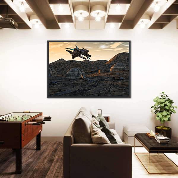Spaceship On Planet Canvas Wall Art-3 Horizontal-Gallery Wrap-25" x 16"-Tiaracle
