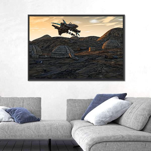 Spaceship On Planet Canvas Wall Art-3 Horizontal-Gallery Wrap-25" x 16"-Tiaracle