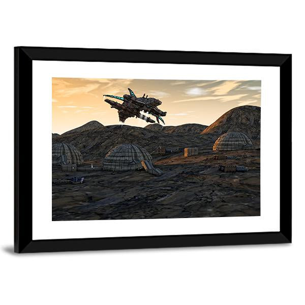 Spaceship On Planet Canvas Wall Art-3 Horizontal-Gallery Wrap-25" x 16"-Tiaracle