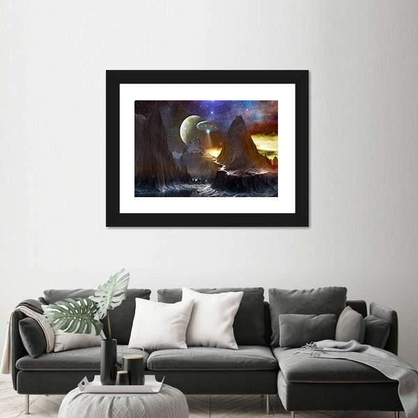 Spaceship Over Mountain Path Canvas Wall Art-5 Horizontal-Gallery Wrap-22" x 12"-Tiaracle
