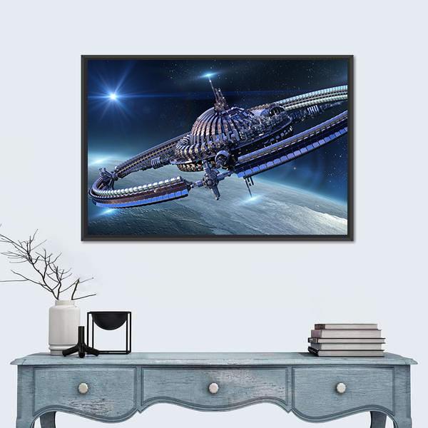 Spaceship With Dome Core And Gravitation Wheel Canvas Wall Art-5 Horizontal-Gallery Wrap-22" x 12"-Tiaracle