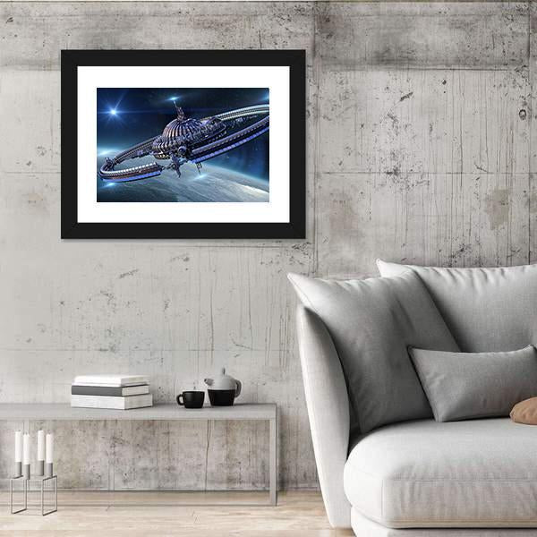 Spaceship With Dome Core And Gravitation Wheel Canvas Wall Art-5 Horizontal-Gallery Wrap-22" x 12"-Tiaracle