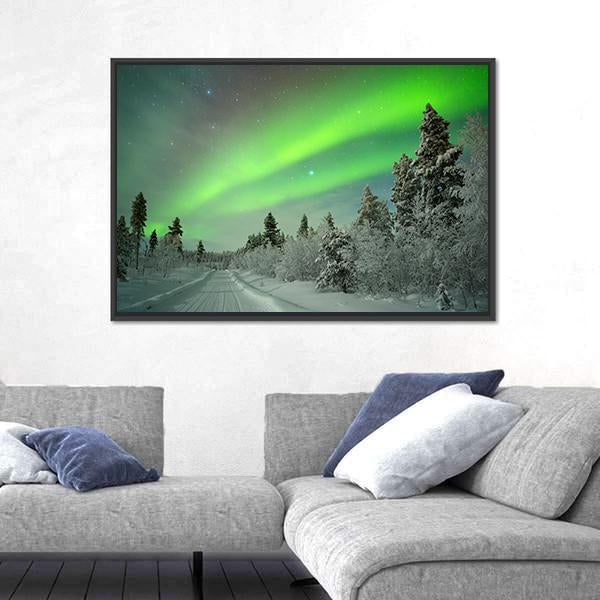 Spectacular Aurora Borealis In Winter Canvas Wall Art-5 Horizontal-Gallery Wrap-22" x 12"-Tiaracle