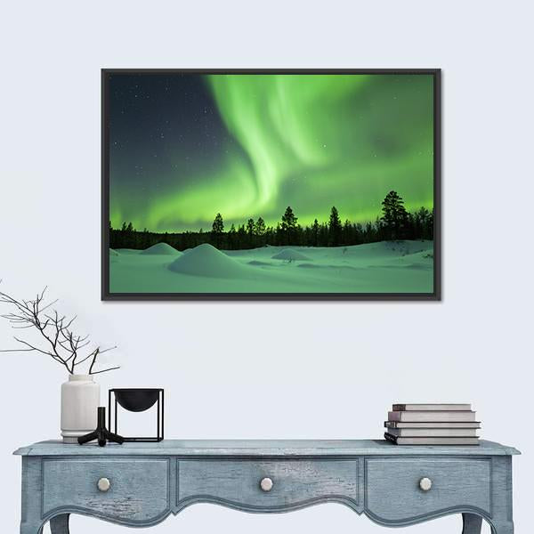 Spectacular Aurora Borealis Over Snowy Winter Landscape Canvas Wall Art-1 Piece-Floating Frame-24" x 16"-Tiaracle