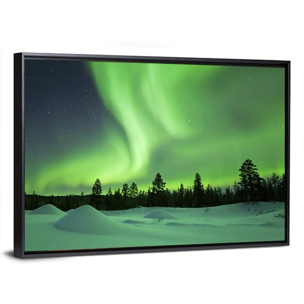 Spectacular Aurora Borealis Over Snowy Winter Landscape Canvas Wall Art-3 Horizontal-Gallery Wrap-25" x 16"-Tiaracle