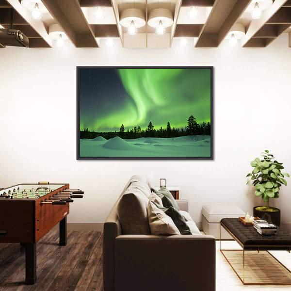 Spectacular Aurora Borealis Over Snowy Winter Landscape Canvas Wall Art-3 Horizontal-Gallery Wrap-25" x 16"-Tiaracle