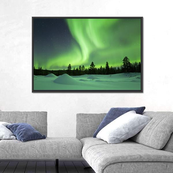 Spectacular Aurora Borealis Over Snowy Winter Landscape Canvas Wall Art-3 Horizontal-Gallery Wrap-25" x 16"-Tiaracle