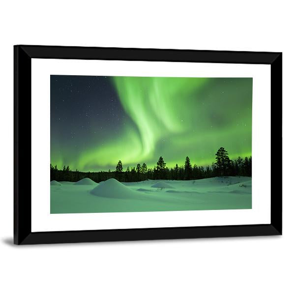 Spectacular Aurora Borealis Over Snowy Winter Landscape Canvas Wall Art-3 Horizontal-Gallery Wrap-25" x 16"-Tiaracle