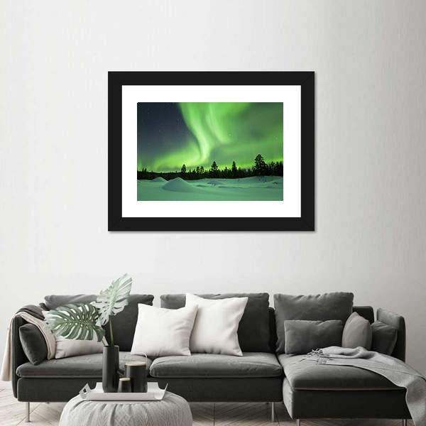 Spectacular Aurora Borealis Over Snowy Winter Landscape Canvas Wall Art-3 Horizontal-Gallery Wrap-25" x 16"-Tiaracle