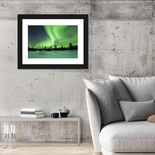 Spectacular Aurora Borealis Over Snowy Winter Landscape Canvas Wall Art-3 Horizontal-Gallery Wrap-25" x 16"-Tiaracle