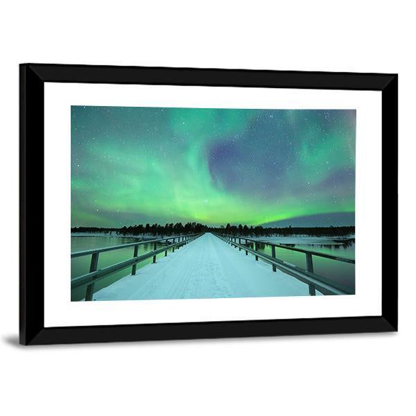 Spectacular Northern Lights Over Bridge And River Canvas Wall Art-5 Horizontal-Gallery Wrap-22" x 12"-Tiaracle