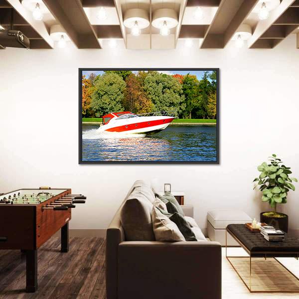 Speed Boat Fast And Furious Canvas Wall Art-1 Piece-Floating Frame-24" x 16"-Tiaracle