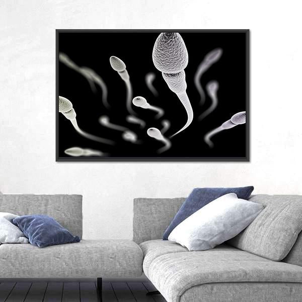 Sperm Visualization On Black Canvas Wall Art-5 Horizontal-Gallery Wrap-22" x 12"-Tiaracle