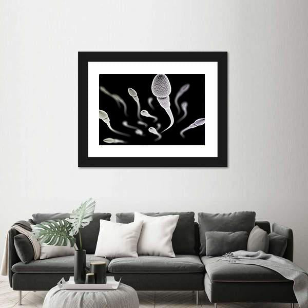 Sperm Visualization On Black Canvas Wall Art-5 Horizontal-Gallery Wrap-22" x 12"-Tiaracle