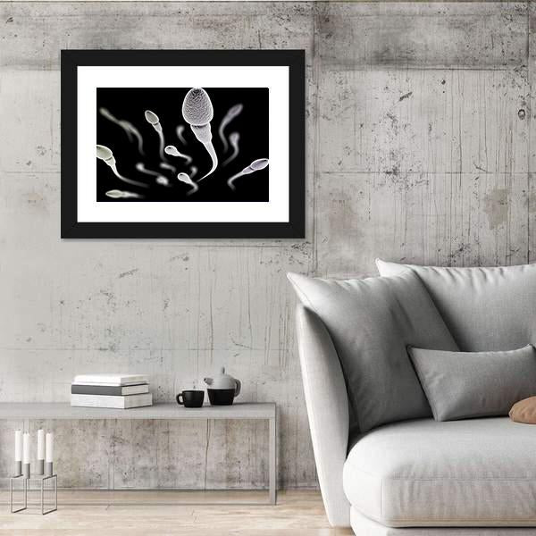 Sperm Visualization On Black Canvas Wall Art-5 Horizontal-Gallery Wrap-22" x 12"-Tiaracle