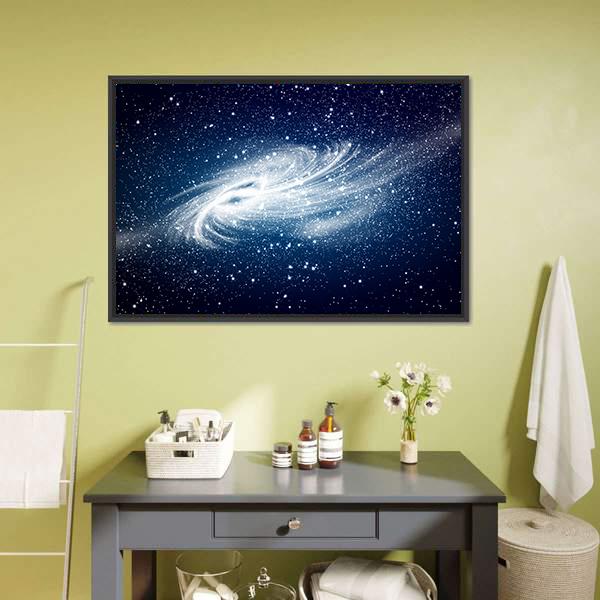 Spiral Galaxy Against Black Space Canvas Wall Art-1 Piece-Floating Frame-24" x 16"-Tiaracle
