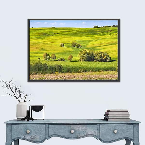 Spring Fields Covered With Fresh Grass Canvas Wall Art-1 Piece-Floating Frame-24" x 16"-Tiaracle