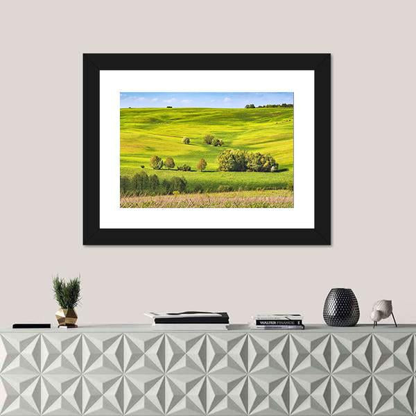 Spring Fields Covered With Fresh Grass Canvas Wall Art-1 Piece-Framed Print-20" x 16"-Tiaracle
