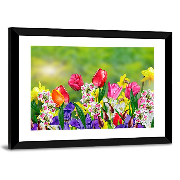 Spring Flowers Daffodils And Tulips Canvas Wall Art-5 Horizontal-Gallery Wrap-22" x 12"-Tiaracle