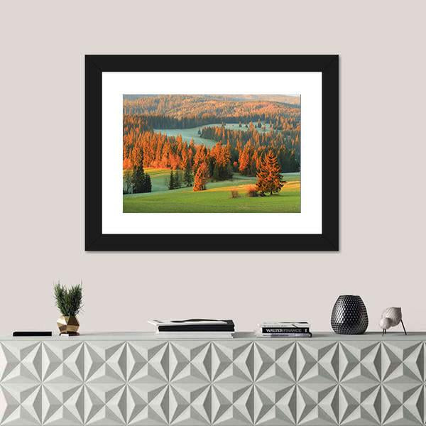 Spring Green Valley In Morning Canvas Wall Art-1 Piece-Framed Print-20" x 16"-Tiaracle