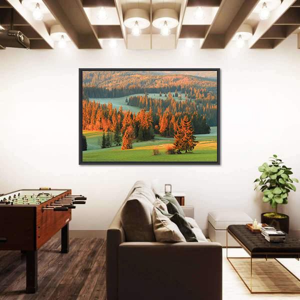 Spring Green Valley In Morning Canvas Wall Art-3 Horizontal-Gallery Wrap-25" x 16"-Tiaracle